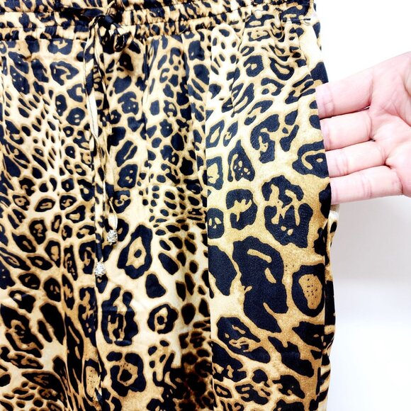 Leopard Print Satin Pants With Elastic Waist & Drawstring Size M Haute Monde - Picture 8 of 12